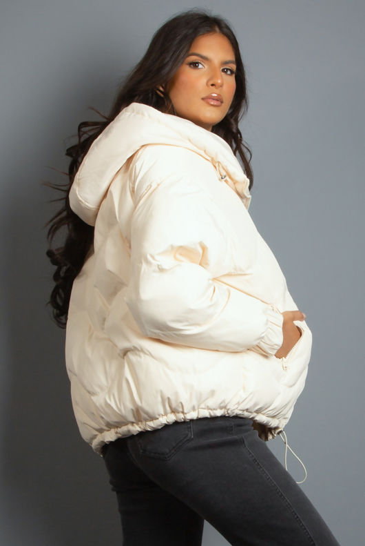 Cream Hooded Puffer Jacket