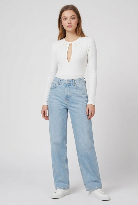 White Key Hole Ribbed Bodysuit