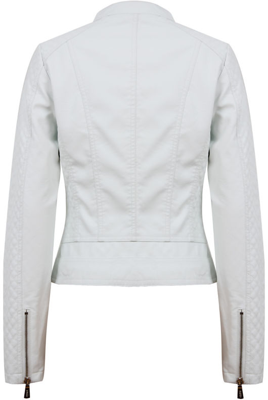 White PVC Quilted and Zipped Trim Turtle Neck Jacket