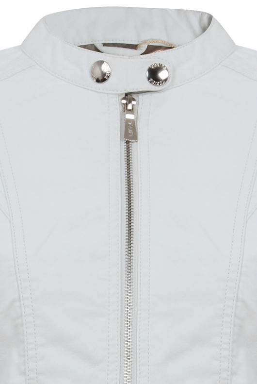 White PVC Quilted and Zipped Trim Turtle Neck Jacket