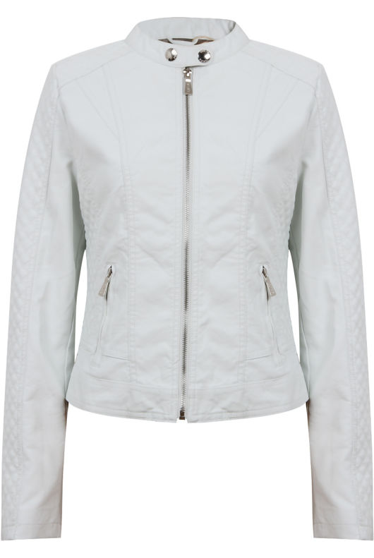 White PVC Quilted and Zipped Trim Turtle Neck Jacket