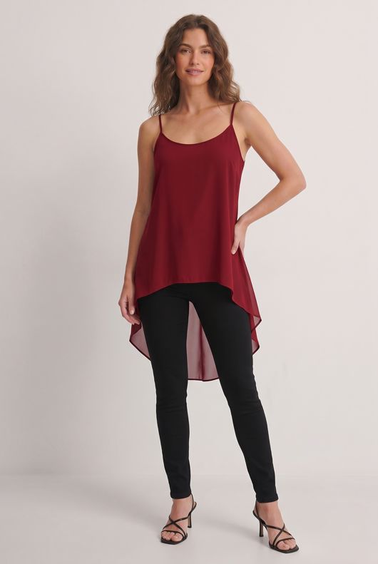 Wine Ruched Back Sleeveless High Low Top