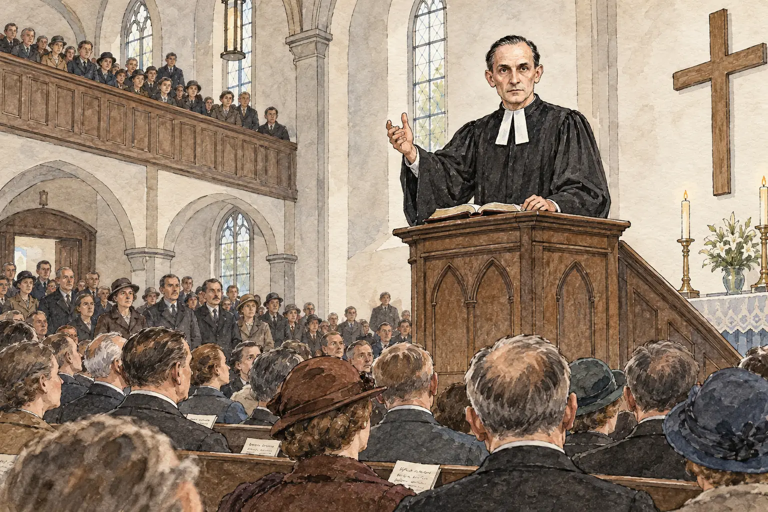 Martin Niemöller, a leader of the Confessing Church, preaching in Berlin
