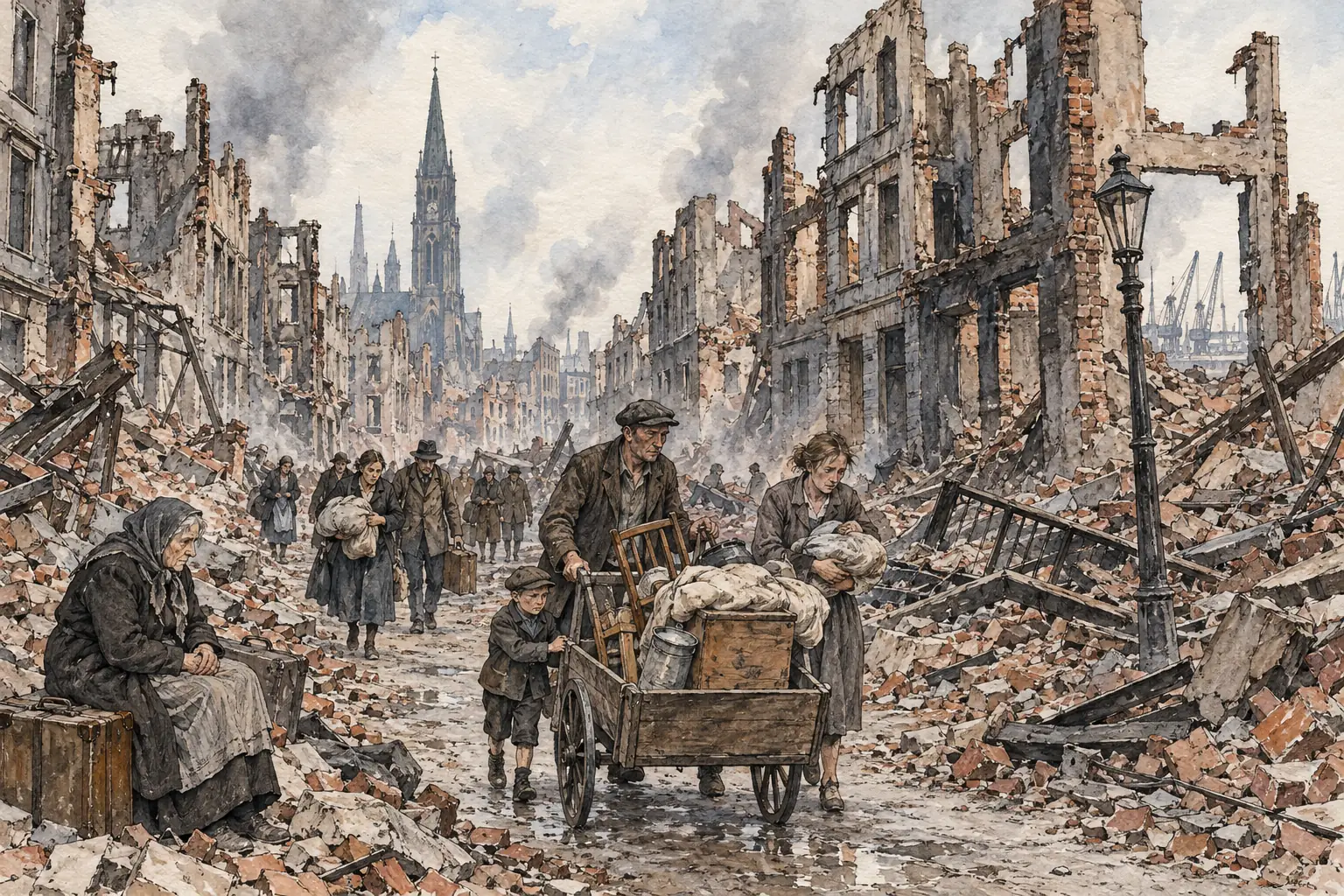Hamburg after the firestorm of July 1943, which killed around 40,000 civilians
