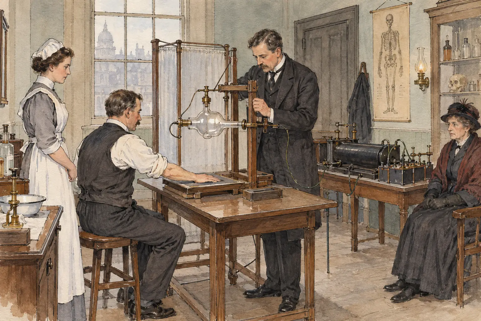 Wilhelm Röntgen discovered X-rays in 1895, and by the early 1900s many British hospitals had fixed X-ray machines.