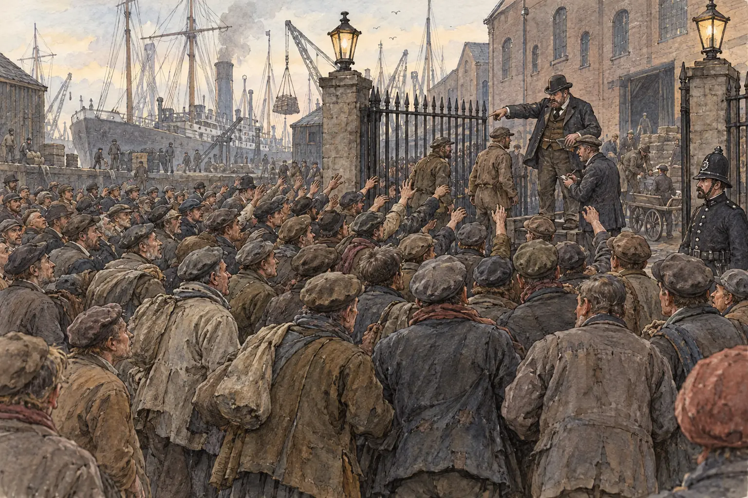 Each morning casual dockers fought for a day's work at the dock gates, where a foreman picked just a few