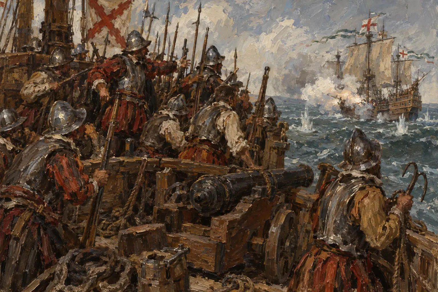 The Spanish relied on grappling and boarding enemy ships, which failed when the faster English ships stayed out of reach.