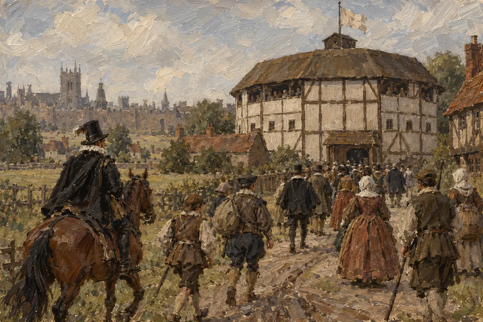 The Theatre, built in Shoreditch in 1576, was the first purpose-built playhouse in London.