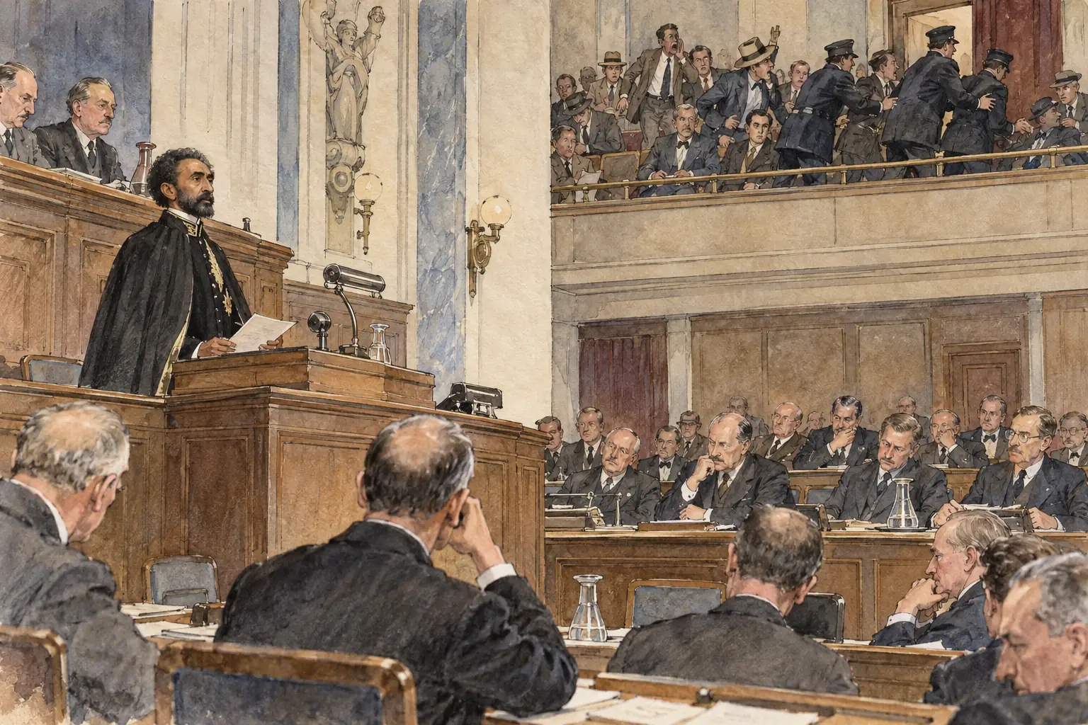 Haile Selassie appealed in person to the League Assembly in June 1936, after Italy had conquered his country