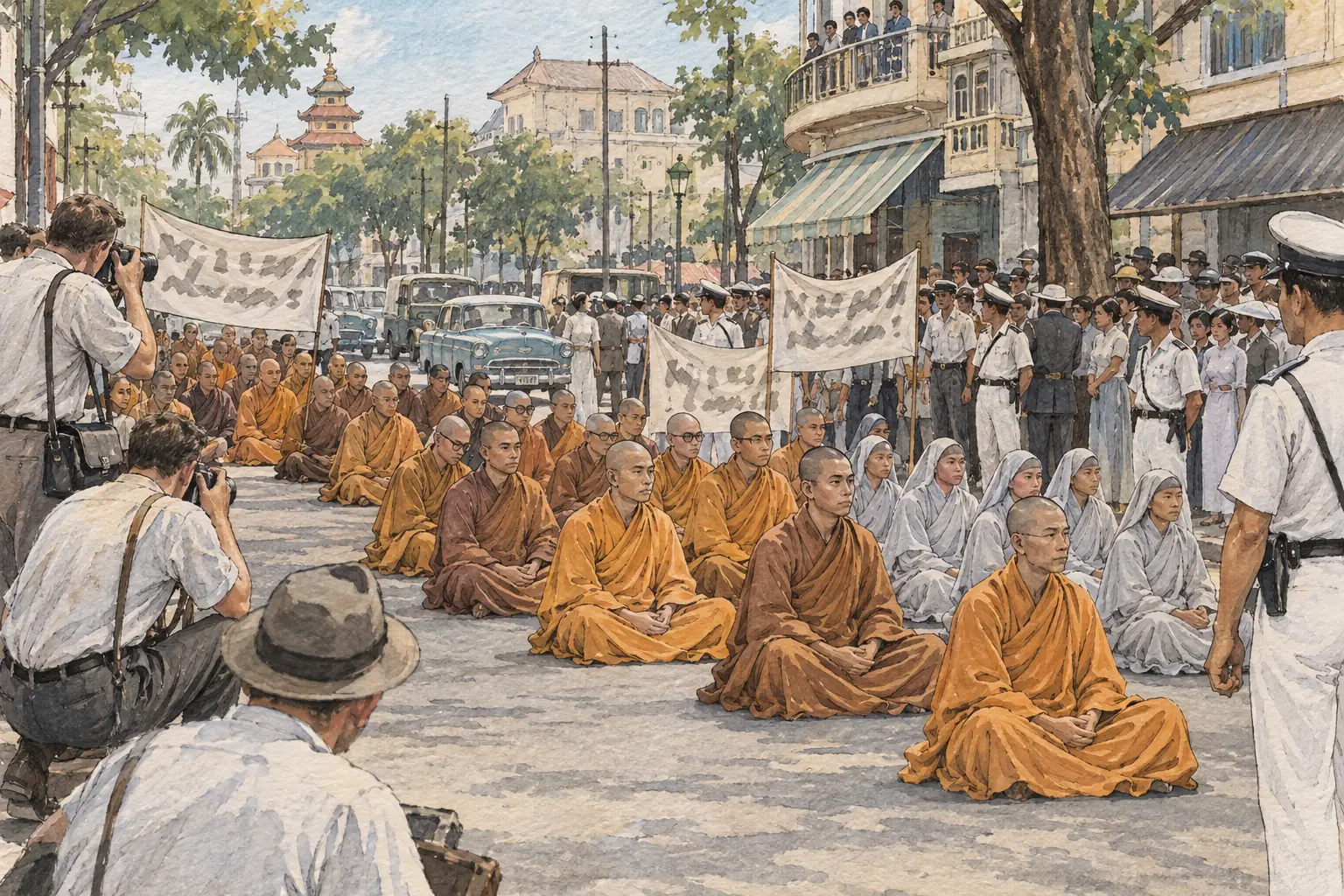 From May 1963 Buddhist monks and nuns held mass protests against Diem's government