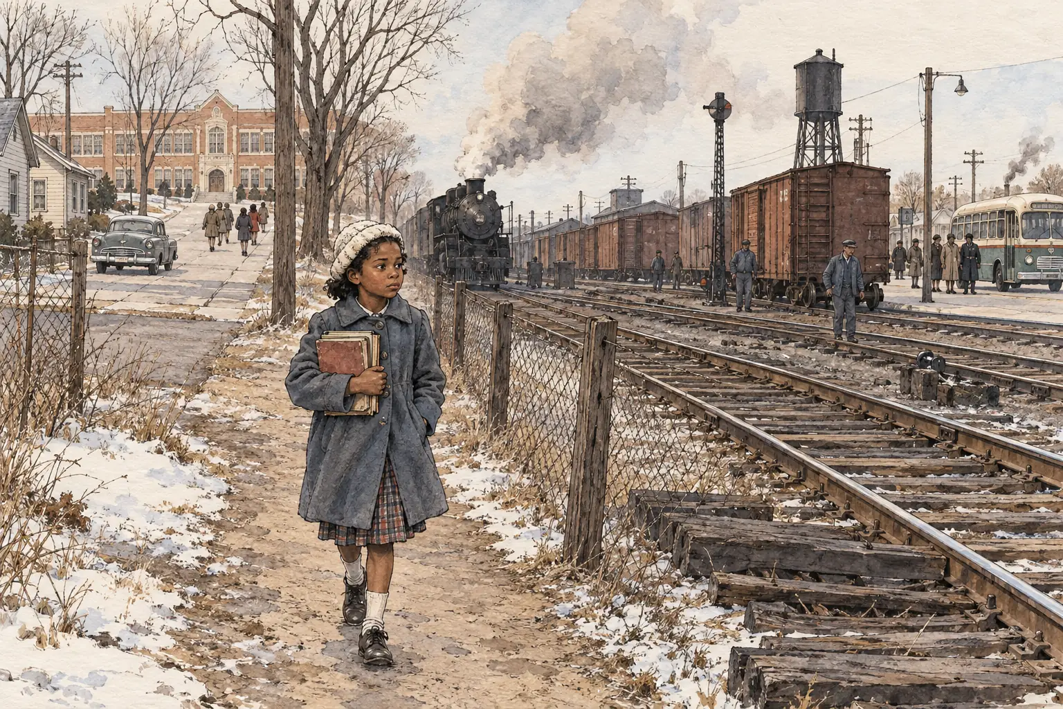 Linda Brown had to cross a railway yard to catch a bus to a Black school, although a school for white children stood a few blocks from her home