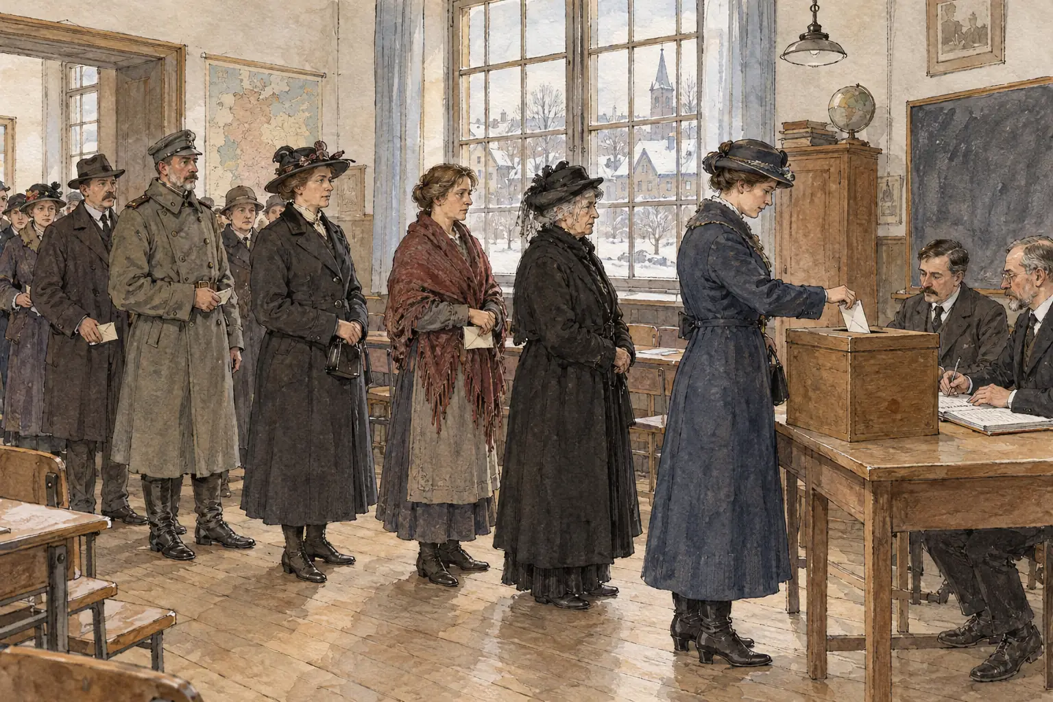 Women vote for the first time in the National Assembly elections of 19 January 1919
