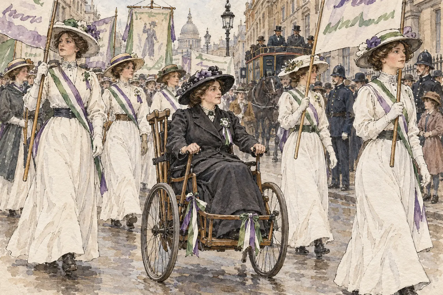 Rosa May Billinghurst, who could not walk, joined marches and protests in her hand-propelled tricycle
