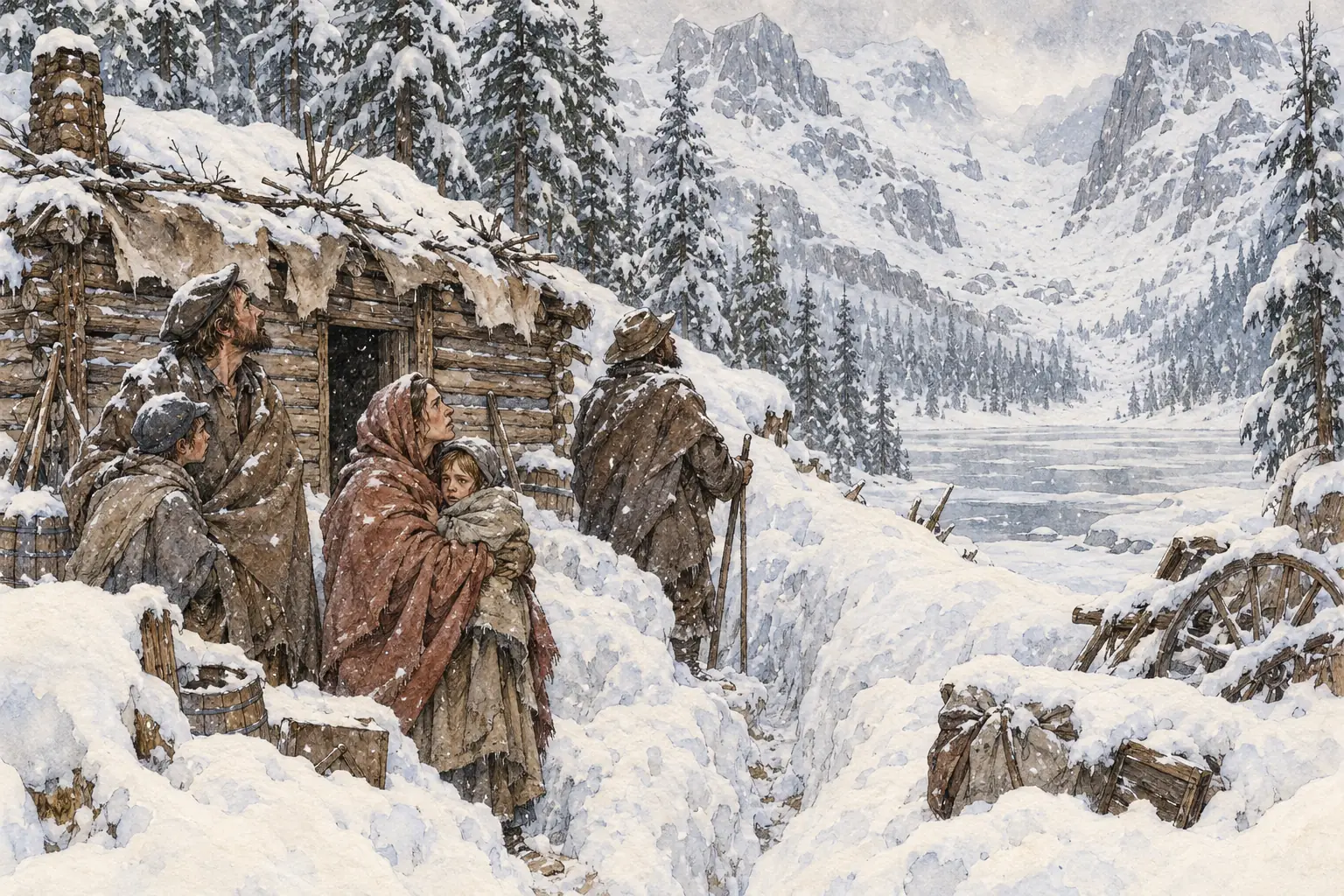 Trapped by early snow in the Sierra Nevada in the winter of 1846-47, where the food ran out