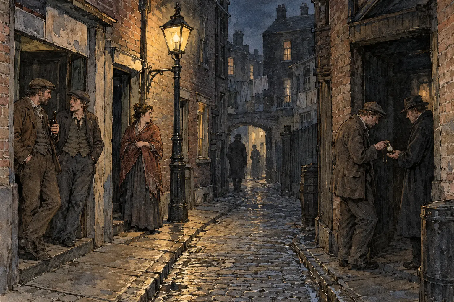 The narrow, badly lit streets and courts around Dorset Street gave cover to thieves and receivers of stolen goods.