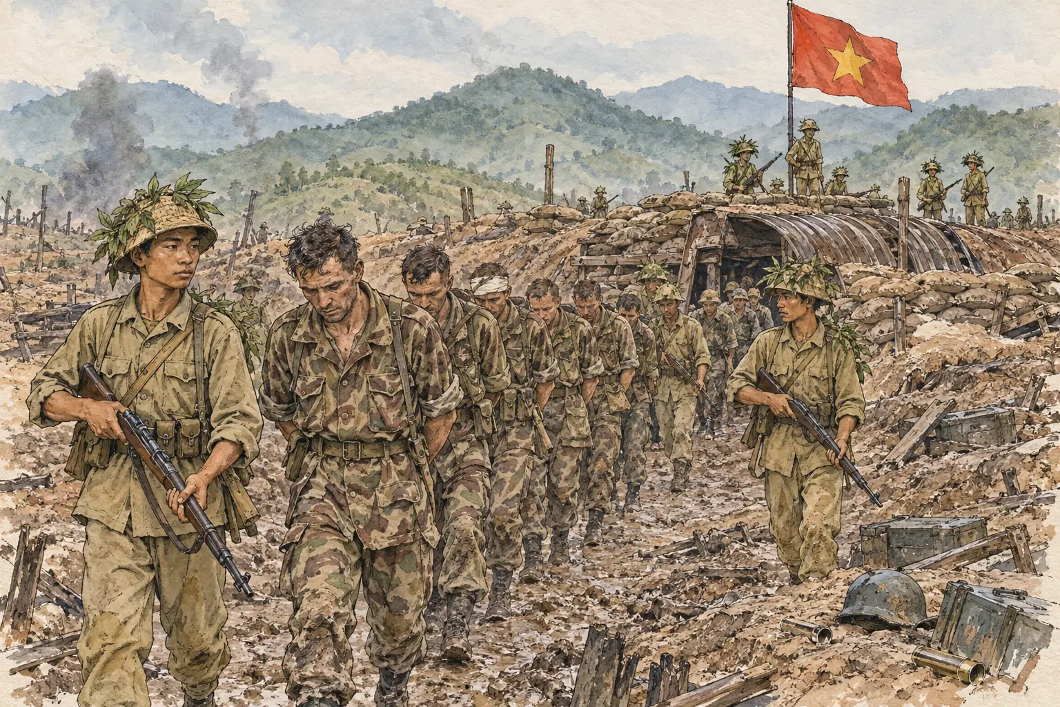 The French garrison at Dien Bien Phu surrendered to the Viet Minh on 7 May 1954, ending French rule in Indochina