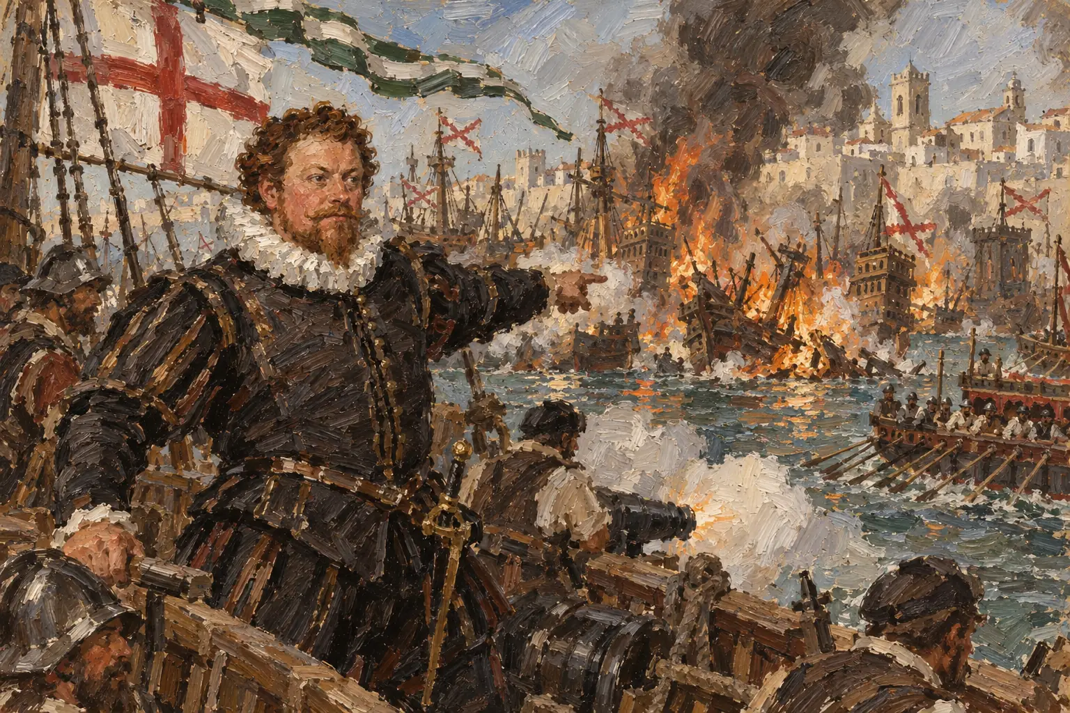 Drake's raid on Cadiz in 1587 destroyed Spanish ships and supplies, delaying the Armada.