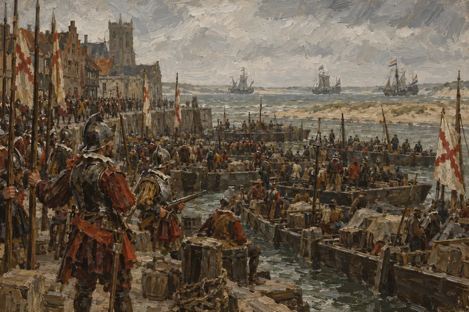 Its task was to escort the Duke of Parma's army across from the Netherlands in barges