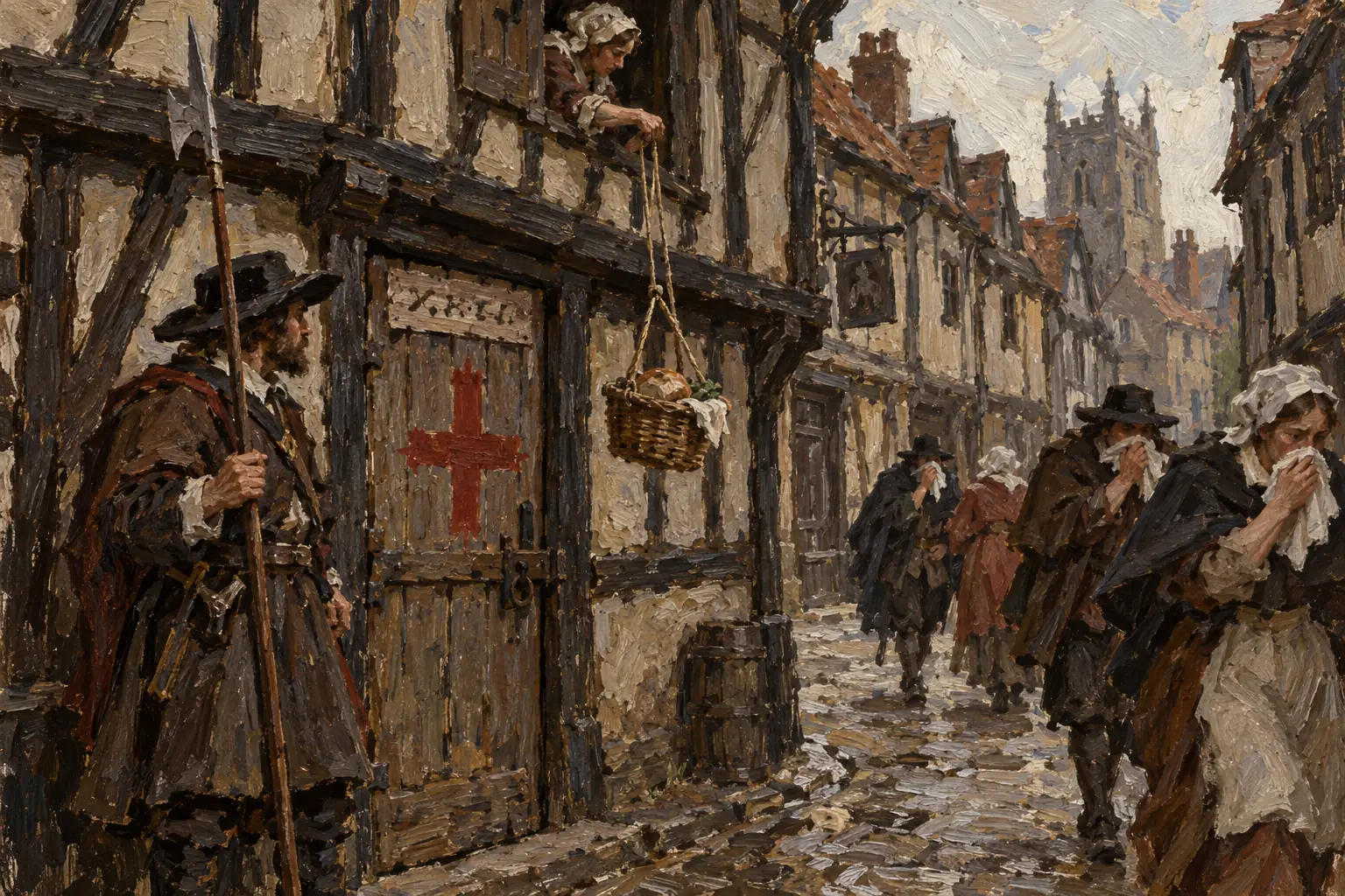 Infected houses were shut for 40 days, with a red cross on the door and a watchman outside