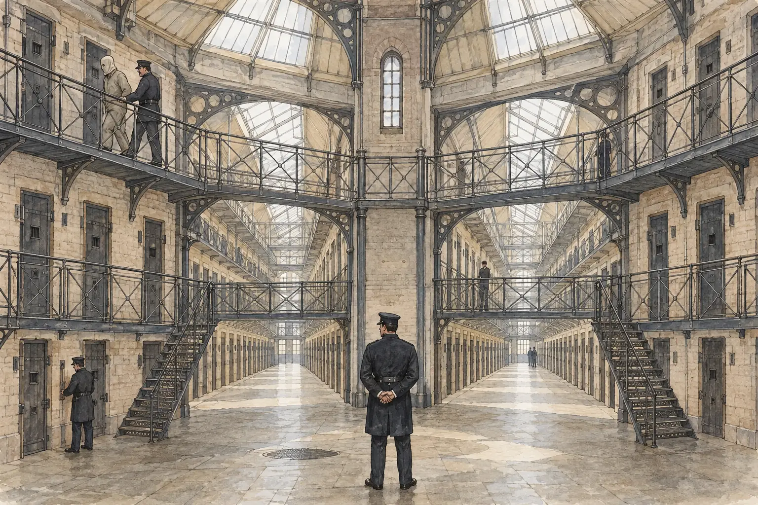 Pentonville's wings of cells spread out from a central hall, a layout copied by many later prisons