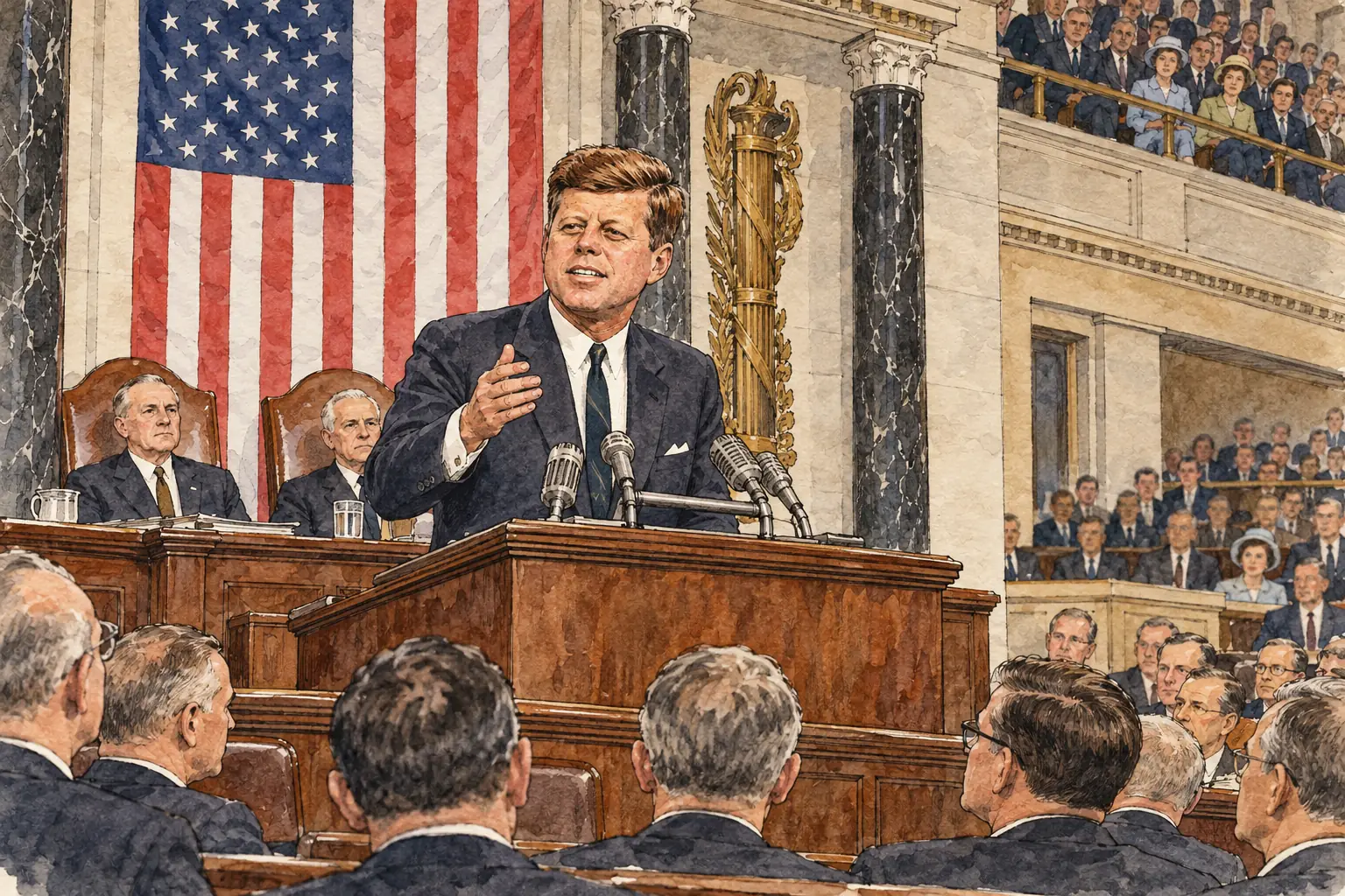 On 25 May 1961 Kennedy told Congress that the USA should land a man on the Moon before the end of the decade