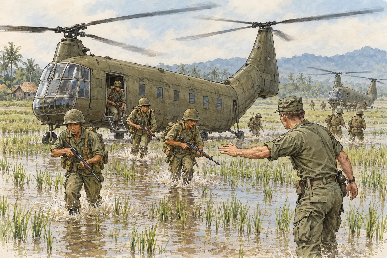 From early 1962 US Army helicopters, flown by American pilots, carried South Vietnamese troops into battle
