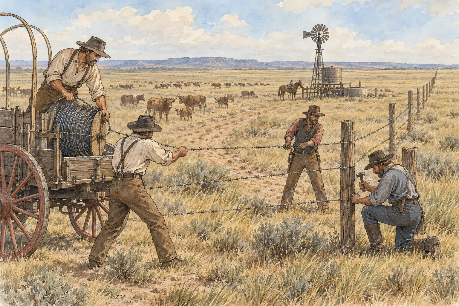 Barbed wire let settlers fence land cheaply and quickly, but it closed off the open range that ranchers relied on.
