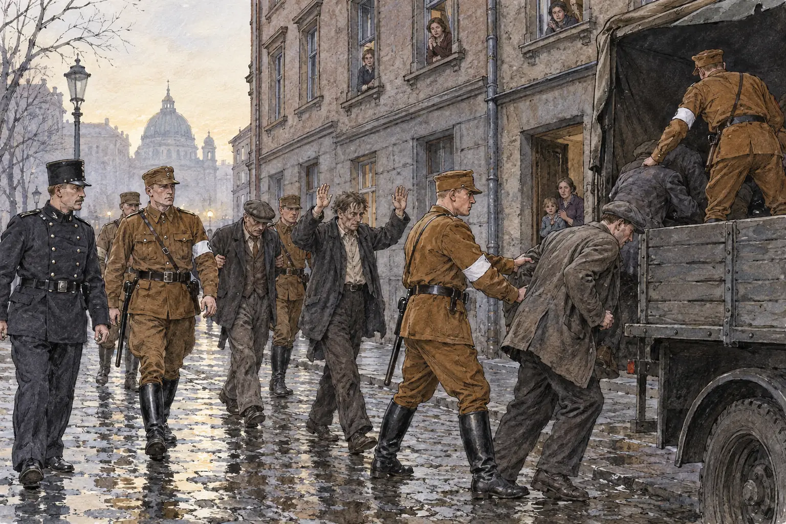 The decree of 28 February 1933 let police hold suspects without trial, and more than 4,000 communists were arrested.