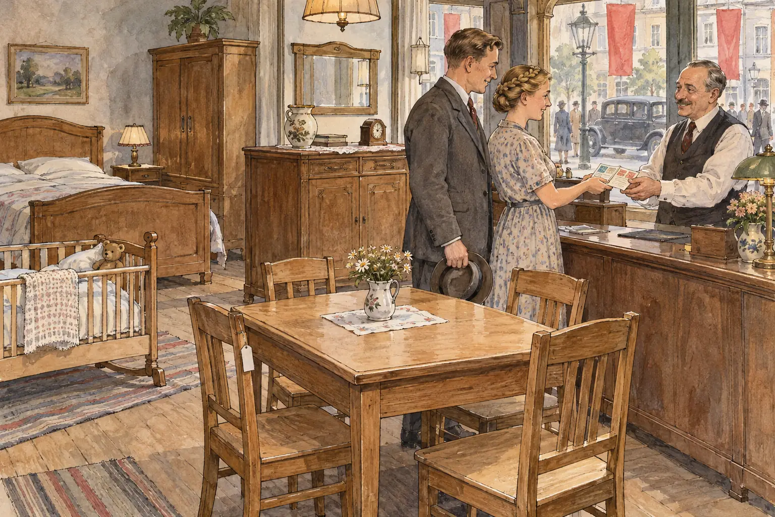 Couples could get an interest-free marriage loan of up to 1,000 Reichsmarks, paid in vouchers for furniture and household goods, if the wife gave up her job