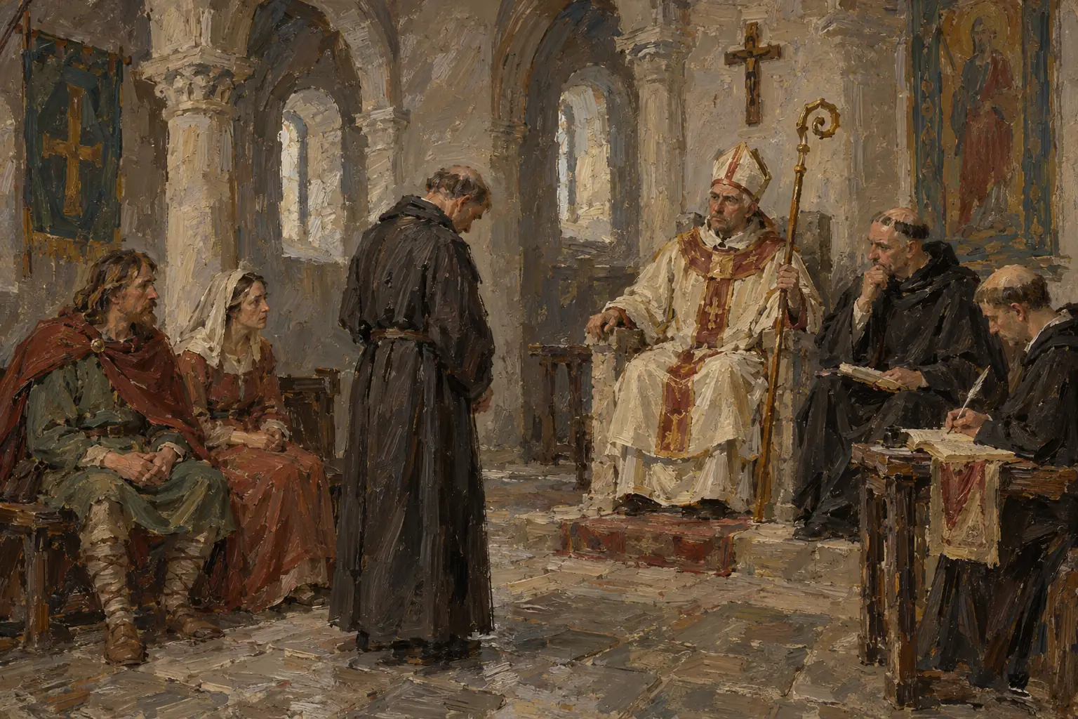 Separate church courts, run by bishops and archdeacons, judged the clergy and moral offences under canon law.