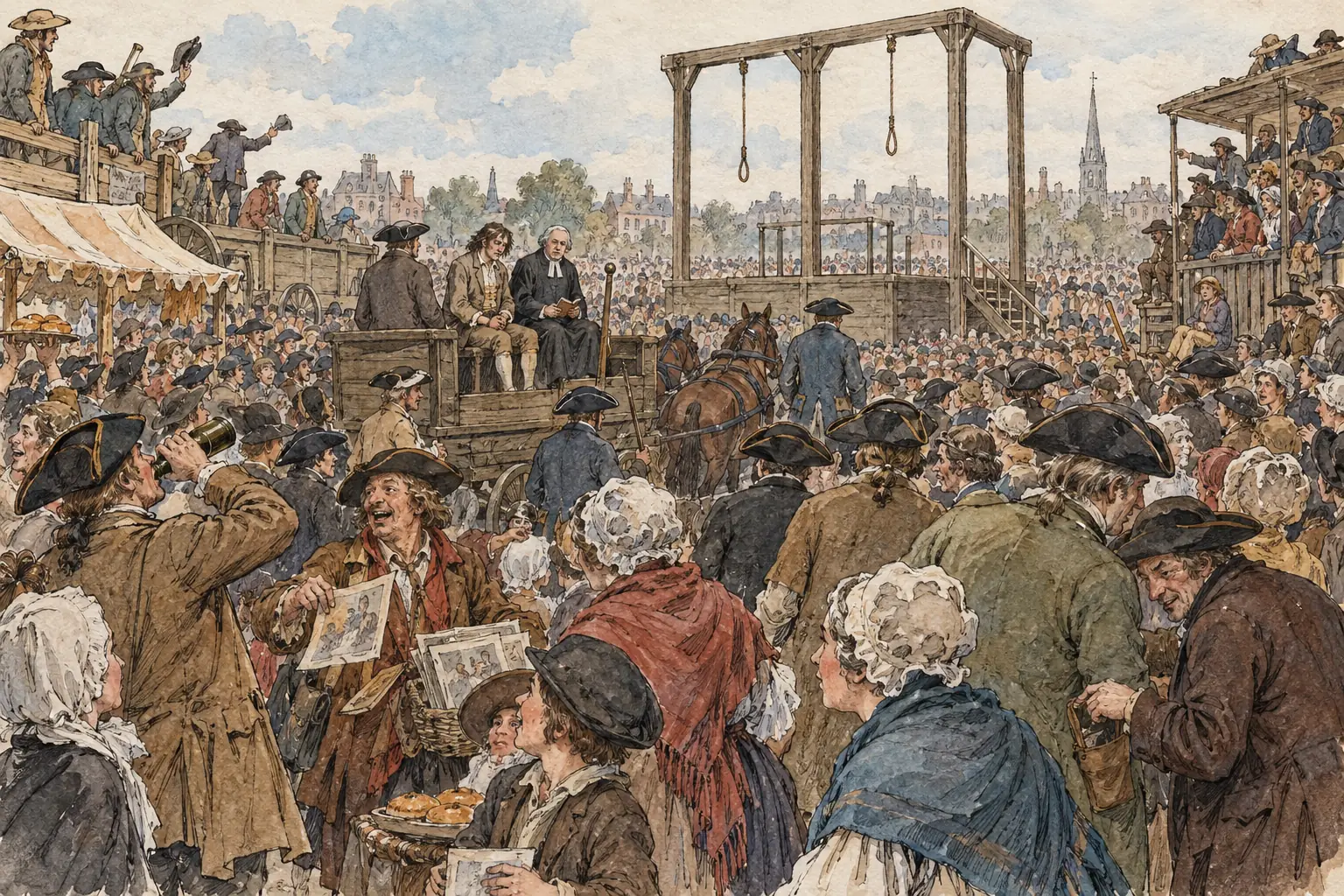 Under the Bloody Code public hangings were meant to deter crime, but the crowds often treated them as entertainment.