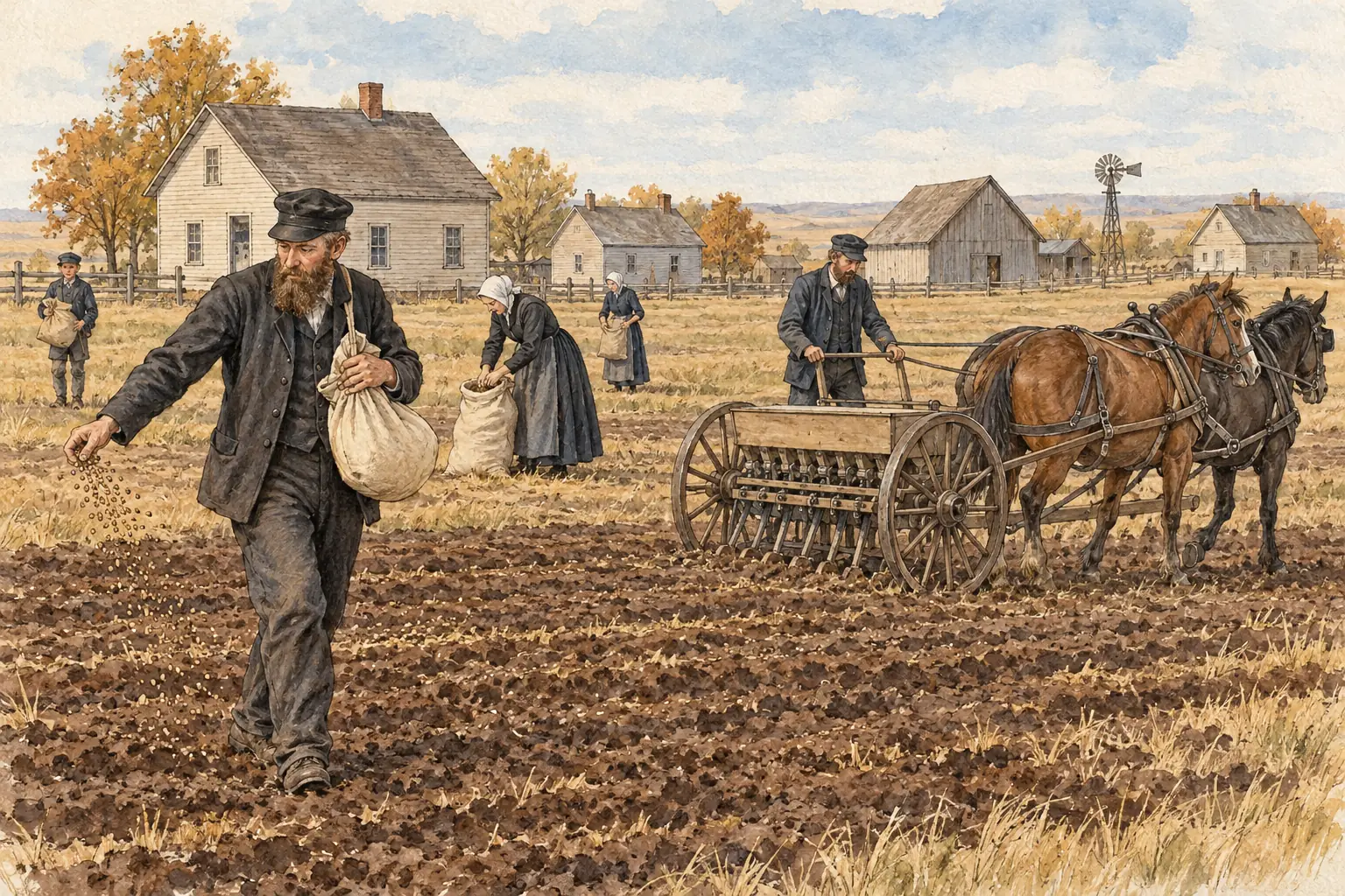Mennonite immigrants from Russia brought Turkey Red wheat to Kansas in the 1870s, a variety that survived the Plains' cold winters and dry summers.