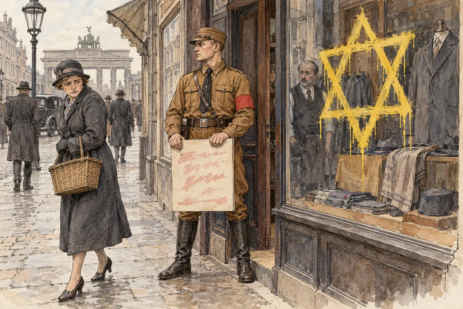 On 1 April 1933 SA men stood outside Jewish shops to turn customers away, in a one-day national boycott.