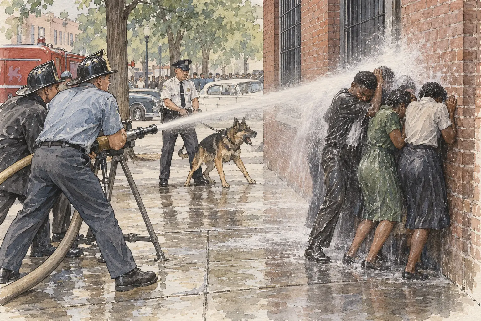 Bull Connor's men turned fire hoses and police dogs on the protesters