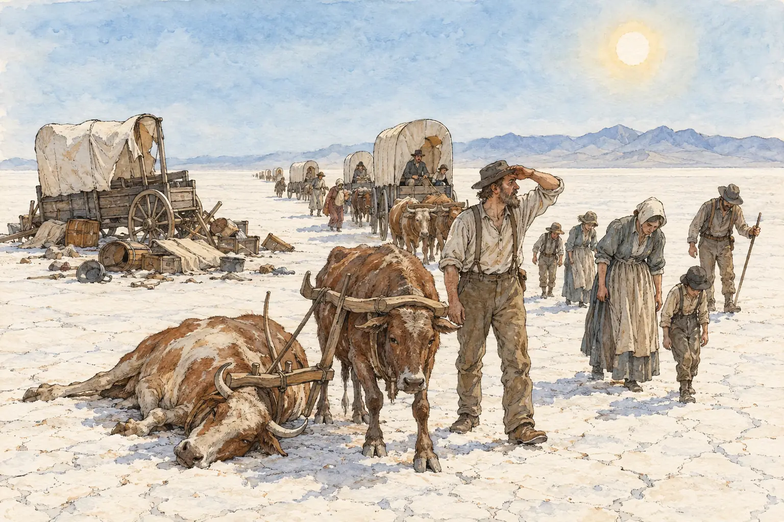 Crossing the Great Salt Lake Desert on the Hastings Cutoff, where the party lost wagons and oxen
