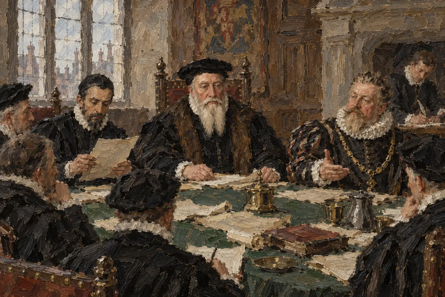 William Cecil, Robert Dudley and Francis Walsingham sat on the Privy Council, which met regularly to advise the queen and carry out her decisions.