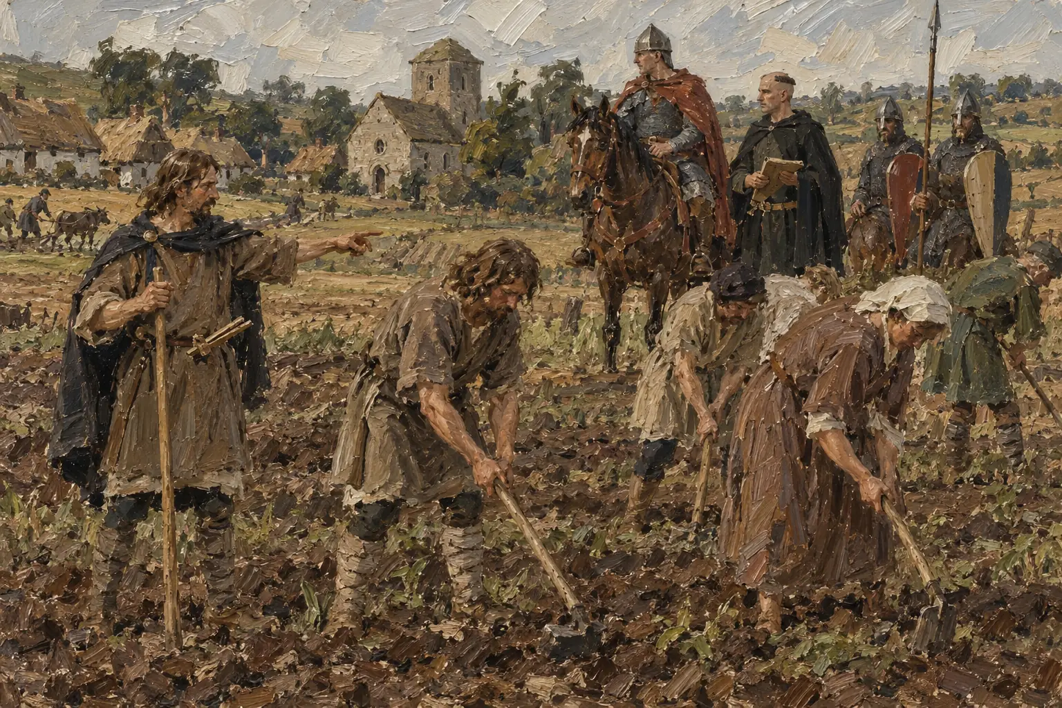 The reeve made sure the villeins did their labour service on the lord's land.