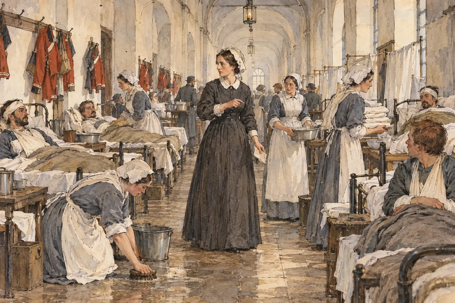 Florence Nightingale improved nursing in the Crimean War through hygiene and nutrition, and in 1860 she founded a nursing school.