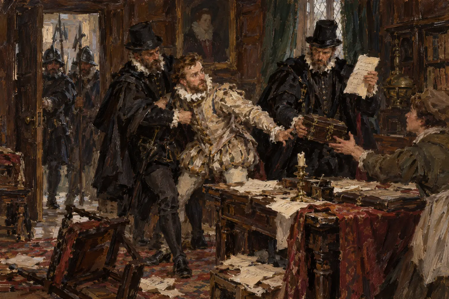 Walsingham's men arrested Francis Throckmorton in 1583 and seized papers naming English Catholic nobles as possible allies.