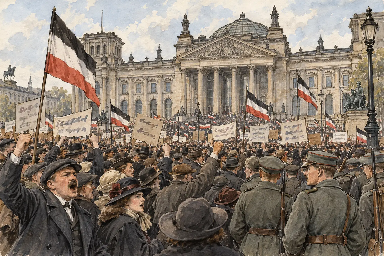 Mass protests broke out in Germany when the peace terms were published in May 1919.