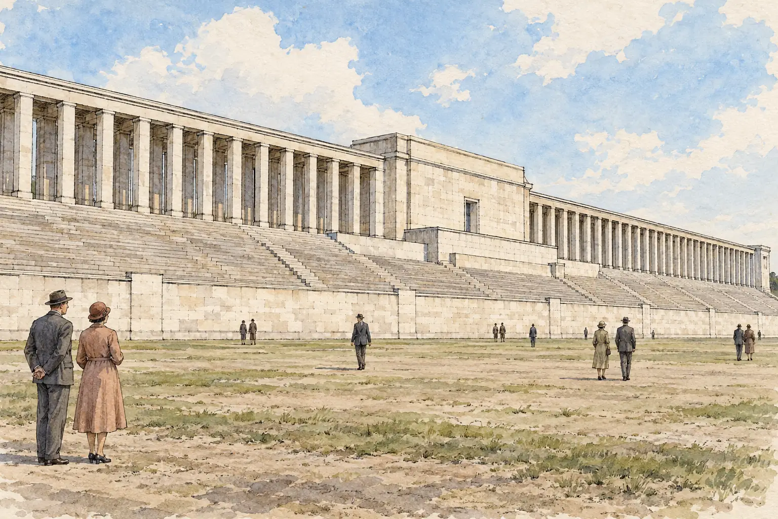 Albert Speer's grandstand on the Zeppelin Field at Nuremberg used vast stone colonnades in the style of ancient Greece and Rome to make the individual feel small.