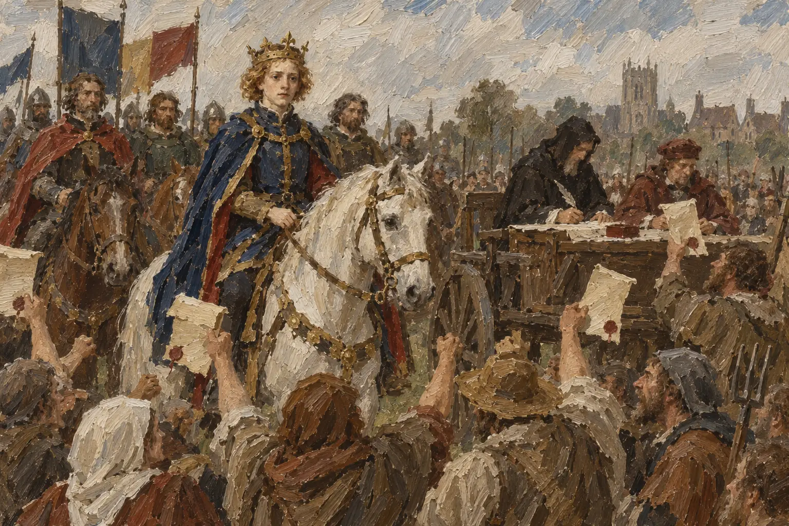 At Mile End on 14 June Richard II promised to end serfdom, and royal clerks wrote out charters of freedom for the rebels