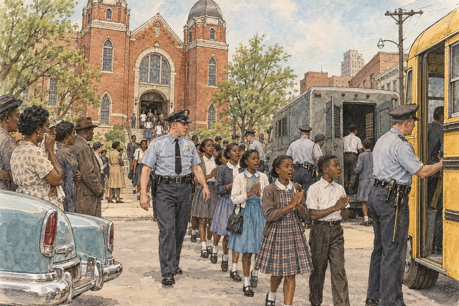 From 2 May 1963 hundreds of schoolchildren marched out of the 16th Street Baptist Church and were arrested