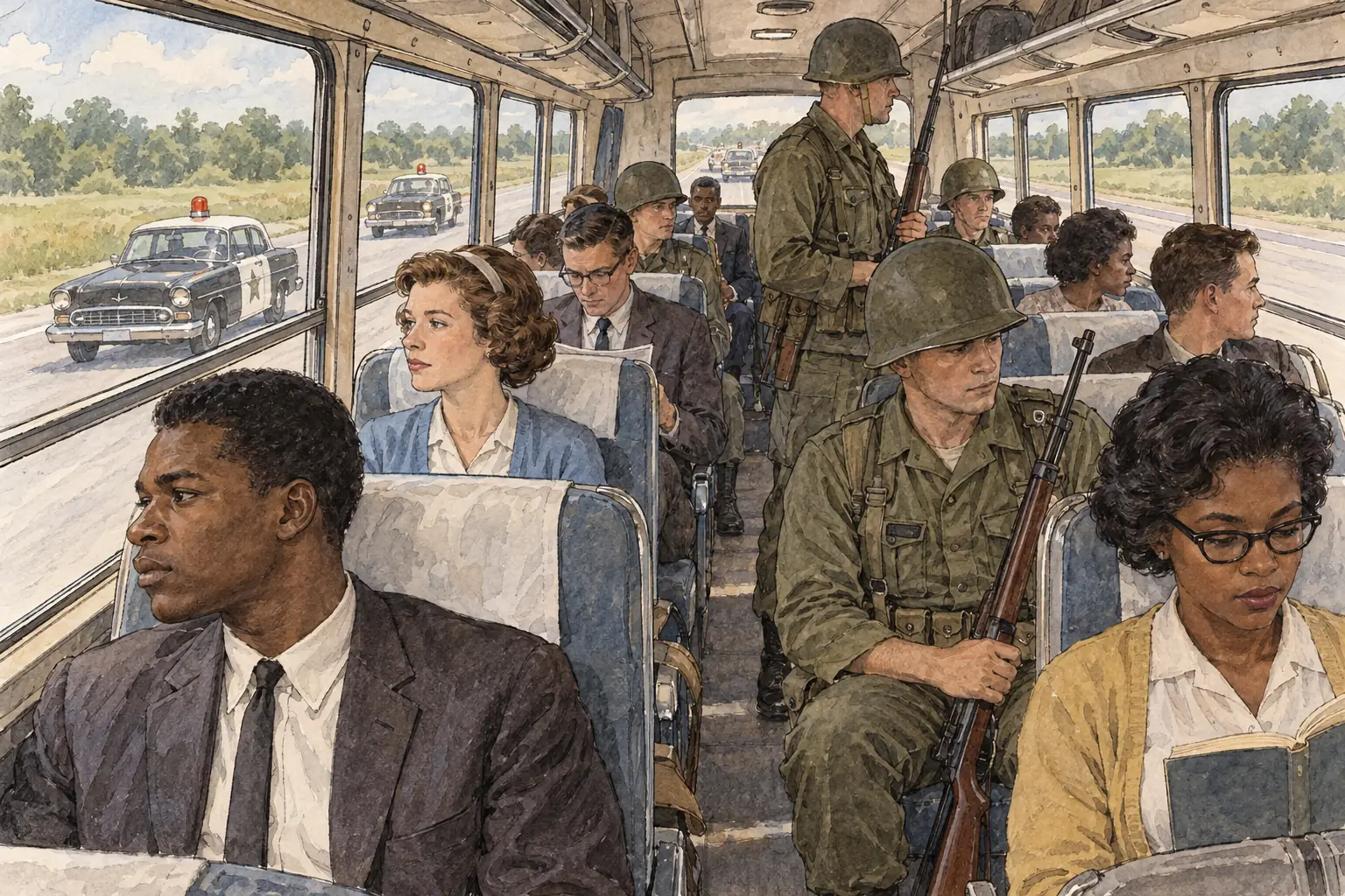 After more mob violence in Montgomery, the riders travelled on to Jackson, Mississippi under National Guard escort, and the Kennedy administration asked the Interstate Commerce Commission to ban segregation in interstate travel.