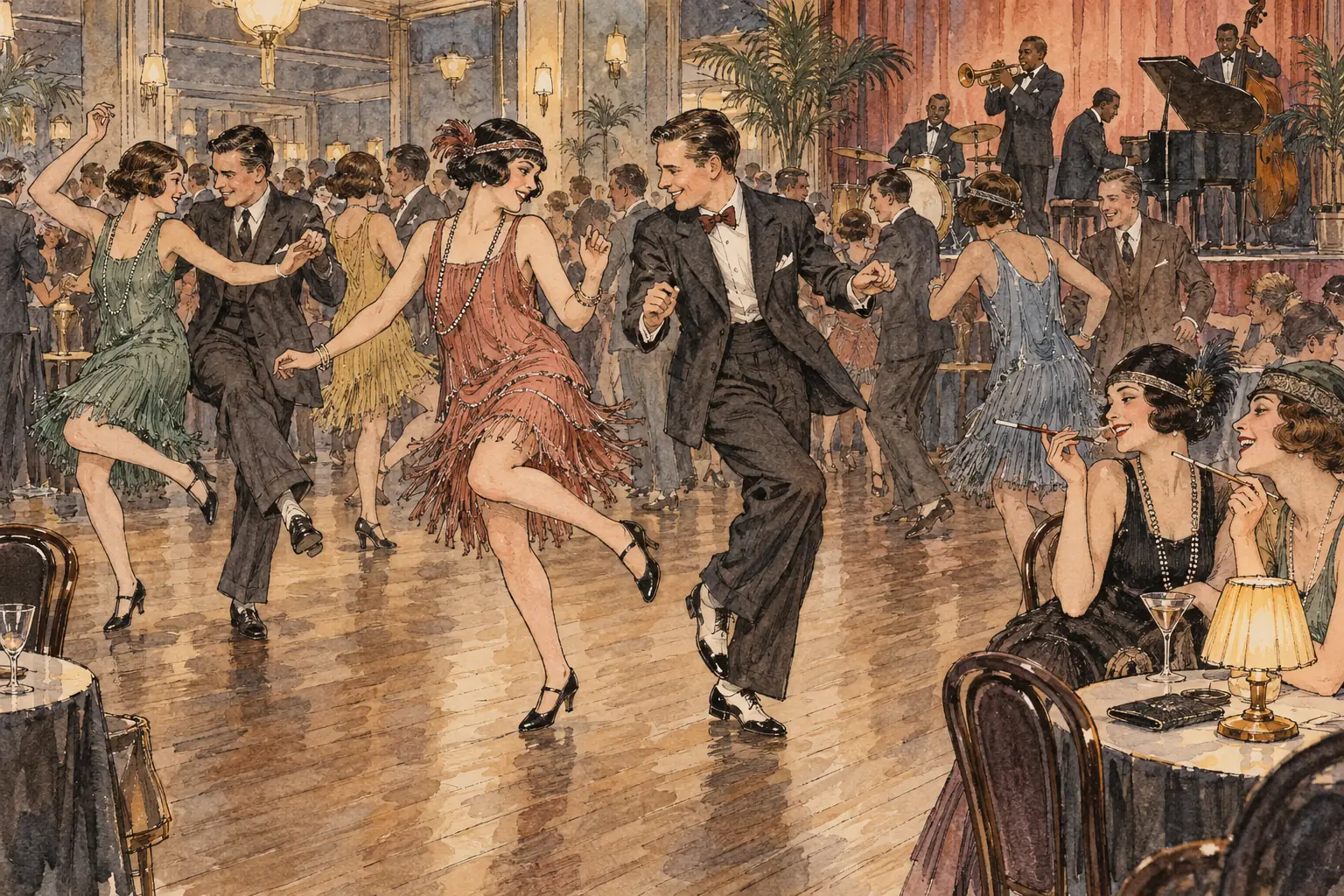 The Charleston became a national dance craze in the mid-1920s, and flappers with bobbed hair and short dresses danced, smoked and drank in public.