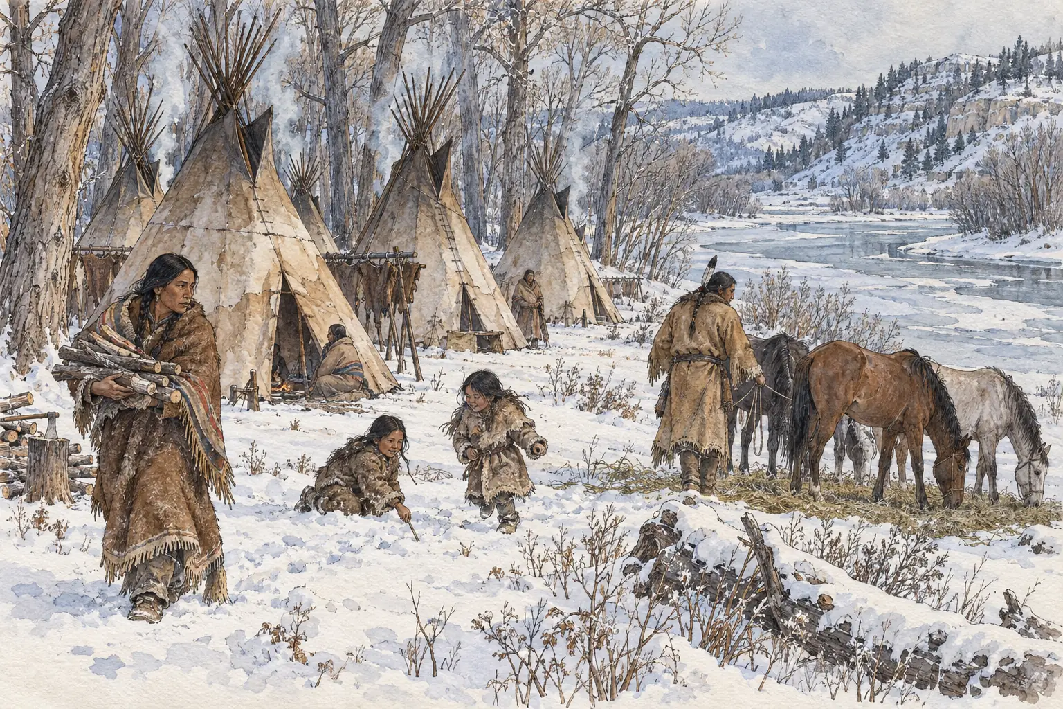 A smaller winter camp in a sheltered river valley