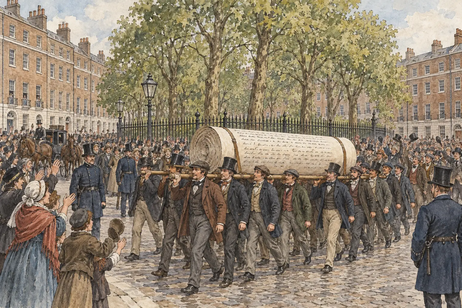 In May 1842 the second Chartist petition, signed by over three million people, was carried in procession through London to Parliament, which rejected it.