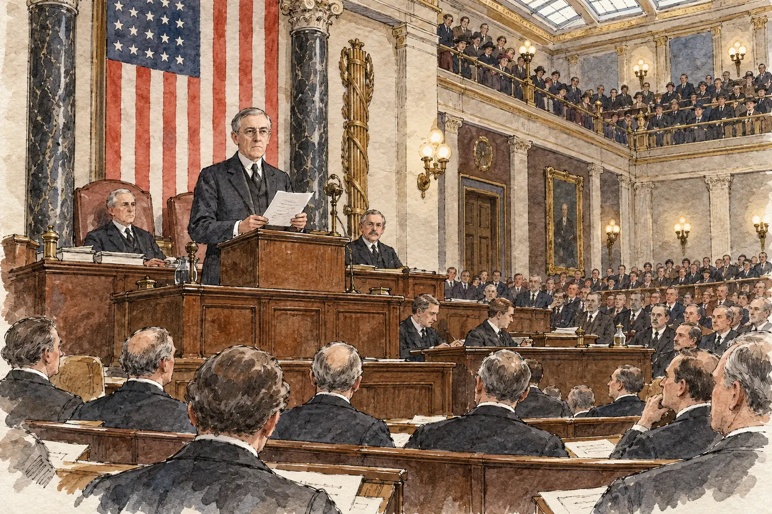 Wilson set out his Fourteen Points in a speech to the US Congress on 8 January 1918, ten months before the war ended.
