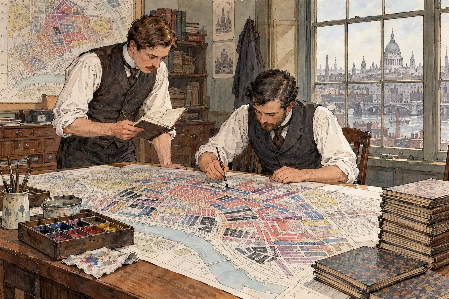 Booth's poverty maps coloured each street by the class of the people living there, with black for the poorest streets, which he described as semi-criminal, so they suit a question about the causes of crime in Whitechapel.