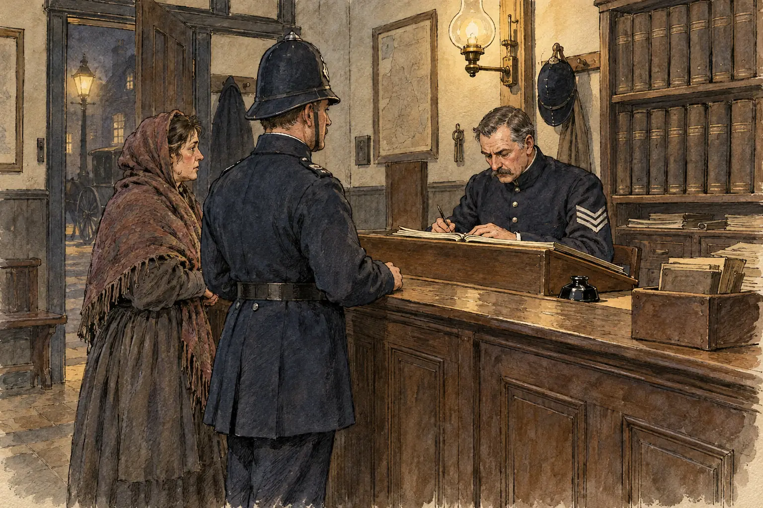 Each Metropolitan Police station kept an occurrence book, in which the sergeant on duty recorded the crimes and incidents reported to the station, so police records show reported crime but not the many crimes nobody reported.